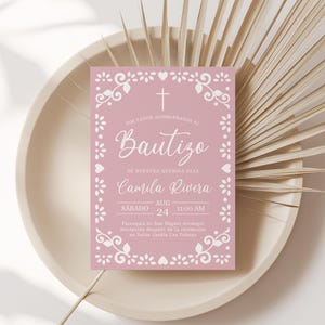 Cielito Lindo Baptism Invitation Pink Spanish, Blush Pink, Editable Template, Mexican Theme, Papel Picado, Girl Bautizo Invite - RC6