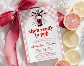 Invitación rosa para baby shower "Está lista para tomar un refresco", plantilla personalizable, descarga digital, divertida invitación con temática de refresco - BS22