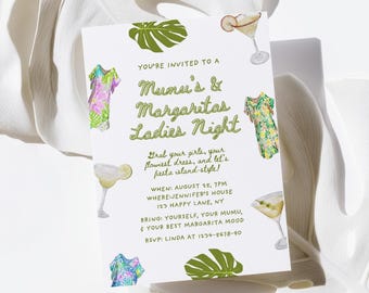 Invito alla festa Mumus and Margaritas, invito digitale modificabile per serata tra ragazze, modello Canva tropicale con download immediato - P1