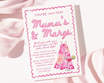 Mumu and Margarita Party Invitation Pink, Editable Digital Invite for Girls Night, Instant Download Tropical Canva Template - P4