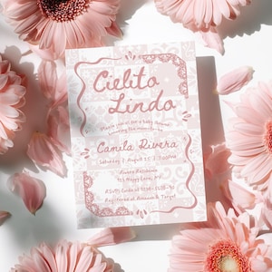 Cielito Lindo Baby Shower Invitation Pink, Whimsical Hand Drawn, Editable Mexican Talavera Invite, Papel Picado, Canva Template - BS43