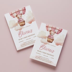 Invitación de primer cumpleaños de Beary: Osito rosa para niña - KBD43 imagen 3