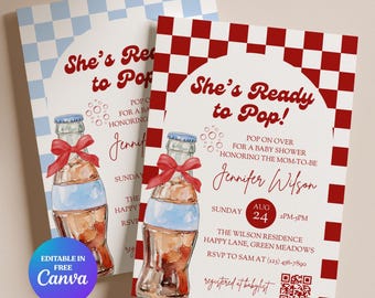 She's Ready to Pop Soda Baby Shower Invitation for Baby Boy, Customizable Template, Digital Download, Blue Soda Theme Invite - BS98A