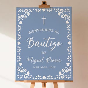 Cielito Lindo Bautizo Welcome Sign Spanish Blue for Boy, Editable Mexican Talavera Template, Papel Picado, Digital Download Decor - RC16