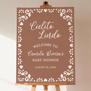 Cielito Lindo Welcome Sign Terracotta, Gender Neutral, Editable Baby Shower Decor, Mexican Talavera Theme, Papel Picado Party Sign - BS8