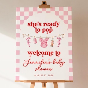Panneau de bienvenue rose pour baby shower, elle est prête à faire une baby shower rose, baby shower fille, modèle modifiable, décoration soda baby shower - BS71b