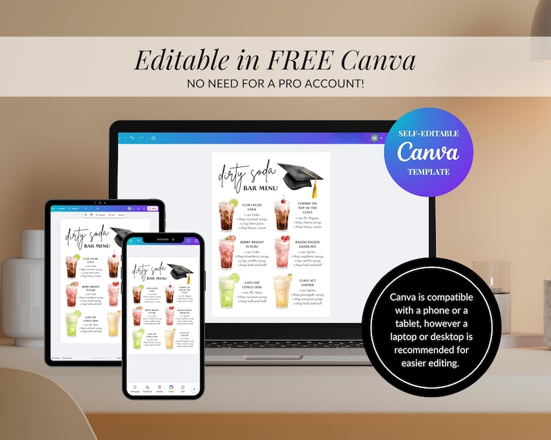 Dirty Soda Recipes Graduation, Editable Drink Menu, Fun Mocktail Ideas for Graduation Party Celebrations - SD8