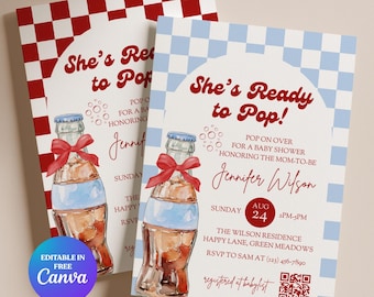 She's Ready to Pop Soda Baby Shower Invitation for Baby Boy, Customizable Template, Digital Download, Blue Soda Theme Invite - BS98B