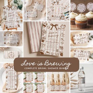 Love is Brewing Coffee Bridal Shower Bundle: Editable Invitations, Games, Signs (Digital Download) - BR1A1