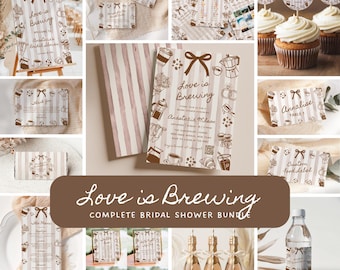 Kit de fête prénuptiale « Love is Brewing Coffee » : invitations, jeux et panneaux personnalisables (téléchargement numérique) - BR1A1