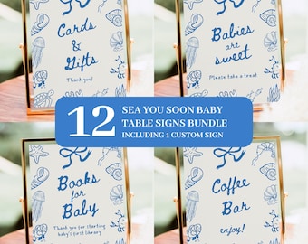 Sea You Soon Baby Shower Table Signs Bundle: Ocean Theme (Digital Download) - BS61