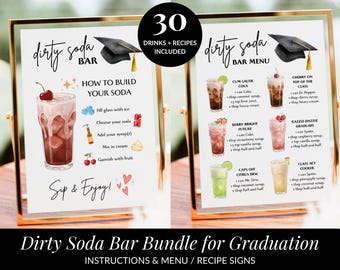 Dirty Soda Bar Recipes Graduation Signs Bundle, Editable Drink Menu, Fun Mocktail Ideas for Graduation Party Celebrations - SD8B