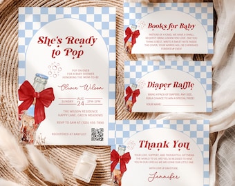 She's Ready to Pop Soda Baby Shower Invitation Set Blue for Baby Boy, Customizable Template, Digital Download, Fun Soda Theme Invite - BS101