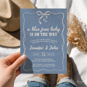 Blue Jean Baby Shower Invitation, Denim Baby Shower Invite, Editable Template Gender Neutral, Western Theme, Digital Download - BS38