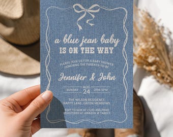 Blue Jean Baby Shower Invitation, Denim Baby Shower Invite, Editable Template Gender Neutral, Western Theme, Digital Download - BS38