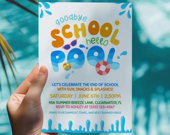 5th Grade Graduation Pool Party Invitation, Digital Editable Template for Summer Fun, End of School Celebration - GRD10