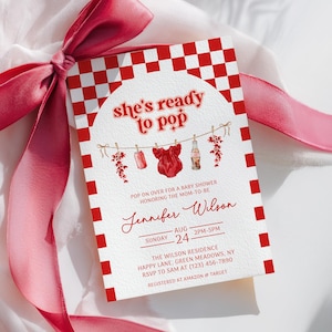 She&#39;s Ready to Pop Soda Baby Shower Invitation, Clothesline, Customizable Template, Digital Download, Fun Soda Theme Invite - BS71