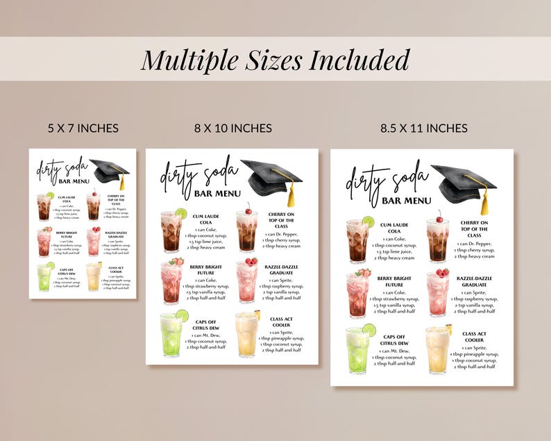 Dirty Soda Recipes Graduation, Editable Drink Menu, Fun Mocktail Ideas for Graduation Party Celebrations - SD8