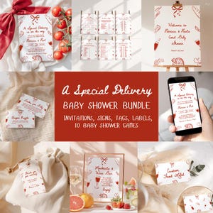 Special Delivery Pizza Baby Shower Bundle, Editable Invitation Set, Baby Shower Games, Welcome Sign, Favor Tag, Bar Sign, Food Label - BS11