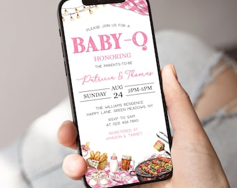 Baby Q Baby Shower Evite Invitation Pink, Editable Digital BBQ Invitation, Backyard Sprinkle Template, Instant Download - BS4