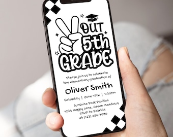 Peace Out 5th Grade Party Invitation, Electronic Evite, Editable Graduation Invite, Digital Download, Farewell Celebration, Kids - GRD8