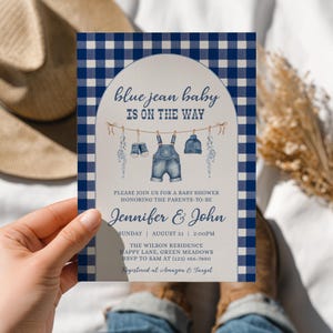 Blue Jean Baby Shower Invitation, Denim Baby Shower Invite, Editable Template for Boys, Western Theme, Digital Download - BS75