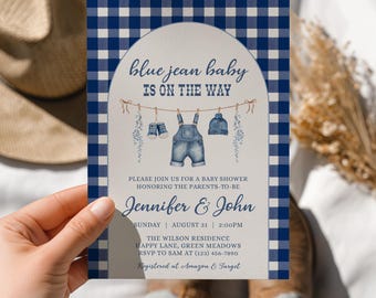 Blue Jean Baby Shower Invitation, Denim Baby Shower Invite, Editable Template for Boys, Western Theme, Digital Download - BS75