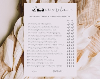 Old Wives Tales Baby Shower Game, Fun Printable Gender Reveal Activity, Baby Predictions Quiz for Showers - G4A