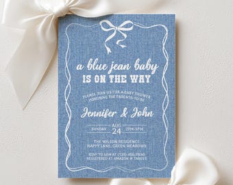 Blue Jean Baby Shower Invitation, Denim Baby Shower Invite, Editable Template Gender Neutral, Western Theme, Digital Download - BS38
