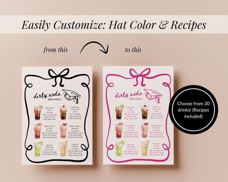 Dirty Soda Bar Recipes Graduation, Editable Drink Menu, Fun Mocktail ...