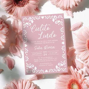 Cielito Lindo Baby Shower Invitation Blush Pink, Girl Baby Shower, Editable Mexican Talavera Theme Invite, Digital Papel Picado - BS9