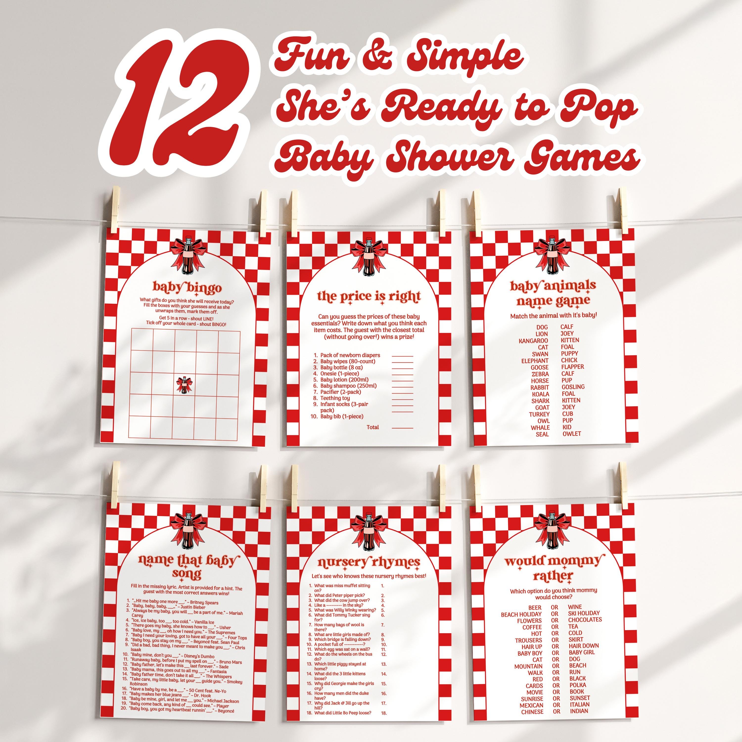 Baby Shower Games Bundle Digital, Soda Theme, She's Ready to Pop, Modern Baby Shower Games Pack, Editable, Printable, Instant Download BS21