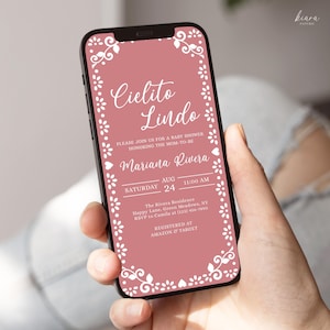 Cielito Lindo Baby Shower Evite Invitation Pink Spanish, Editable Mexican Talavera Theme Invite, Digital Papel Picado Template - BS5