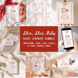 Slice Slice Baby, Pizza Baby Shower Bundle Complete,  Editable Invitation Set, Baby Shower Games, Welcome Sign, Favor Tag - BS12
