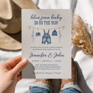 Blue Jean Baby Shower Invitation, Denim Baby Shower Invite, Editable Template for Boys, Western Theme, Digital Download - BS75b