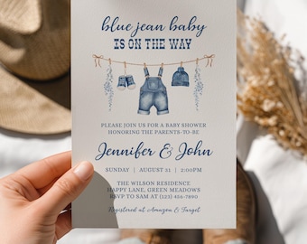 Blue Jean Baby Shower Invitation, Denim Baby Shower Invite, Editable Template for Boys, Western Theme, Digital Download - BS75b
