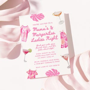 Mumu and Margarita Party Invitation Pink, Editable Digital Invite for Girls Night, Instant Download Tropical Canva Template - P2