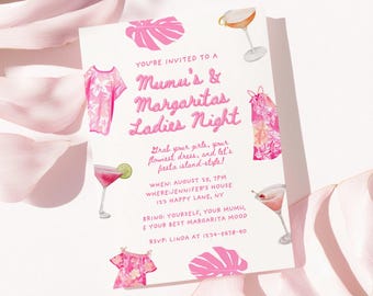 Mumu and Margarita Party Invitation Pink, Editable Digital Invite for Girls Night, Instant Download Tropical Canva Template - P2