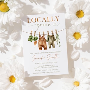 Locally Grown Baby Shower Invitation, Editable Farmers Market Invite, Printable Template, Gender Neutral Baby Sprinkle, Homegrown - BS39
