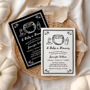 A Baby Is Brewing Halloween Baby Shower Invite, Editable Digital Invitation, Spooky October Theme Printable, Canva Template - BS54