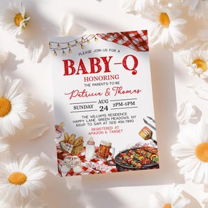 Baby Q Baby Shower Invite Red, Editable Digital BBQ Invitation, Backyard Sprinkle Template, Instant Download - BS3