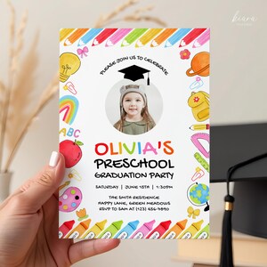Carte d'invitation pour l'obtention du diplôme préscolaire, faire-part de remise des diplômes de maternelle, faire-part de fête numérique, modèle personnalisable - GRD17