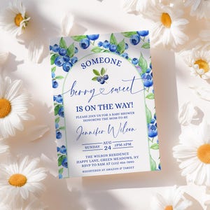 Blueberry Baby Shower Invitation, Boy Baby Shower, Berry Sweet Editable Template, Printable Invite - BS16