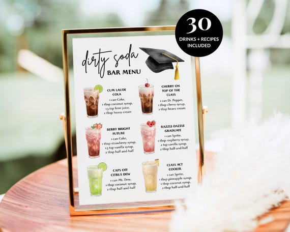 Dirty Soda Bar Recipes Graduation, Editable Drink Menu, Fun Mocktail Ideas for Graduation Party Celebrations - SD8