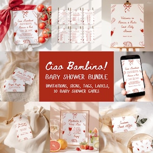 Ciao Bambino, Pizza Baby Shower Bundle, Editable Invitation Set, Baby Shower Games, Welcome Sign, Favor Tag, Bar Sign, Food Label - BS11c
