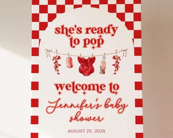 She's Ready to Pop Baby Shower Welcome Sign, Girl Baby Shower, Editable Template, Soda Pop Baby Shower Decor - BS71