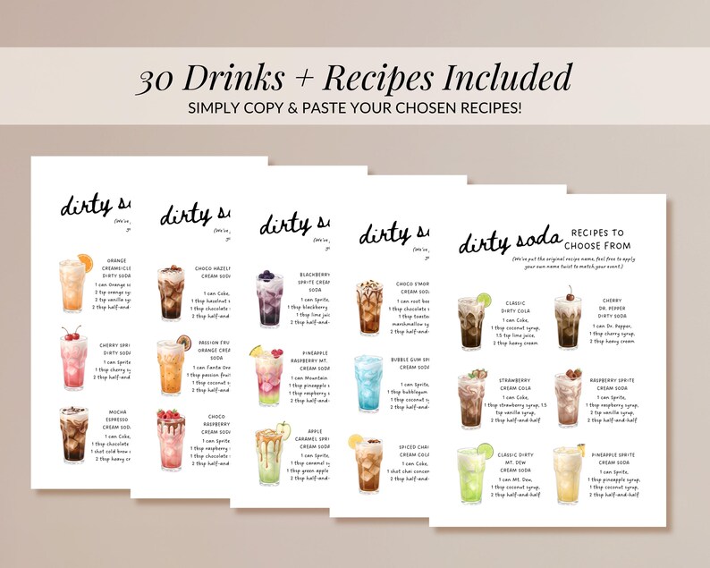 Dirty Soda Bar Recipes Graduation, Editable Drink Menu, Fun Mocktail ...