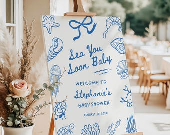 Sea You Soon Baby Shower Welcome Sign: Ocean Theme (Digital Download) - BS61