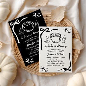 A Baby Is Brewing Halloween Baby Shower Invite, Editable Digital Invitation, Spooky October Theme Printable, Canva Template - BS53