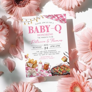 Baby Q Baby Shower Invite Pink, Editable Digital BBQ Invitation, Backyard Sprinkle Template, Instant Download - BS4